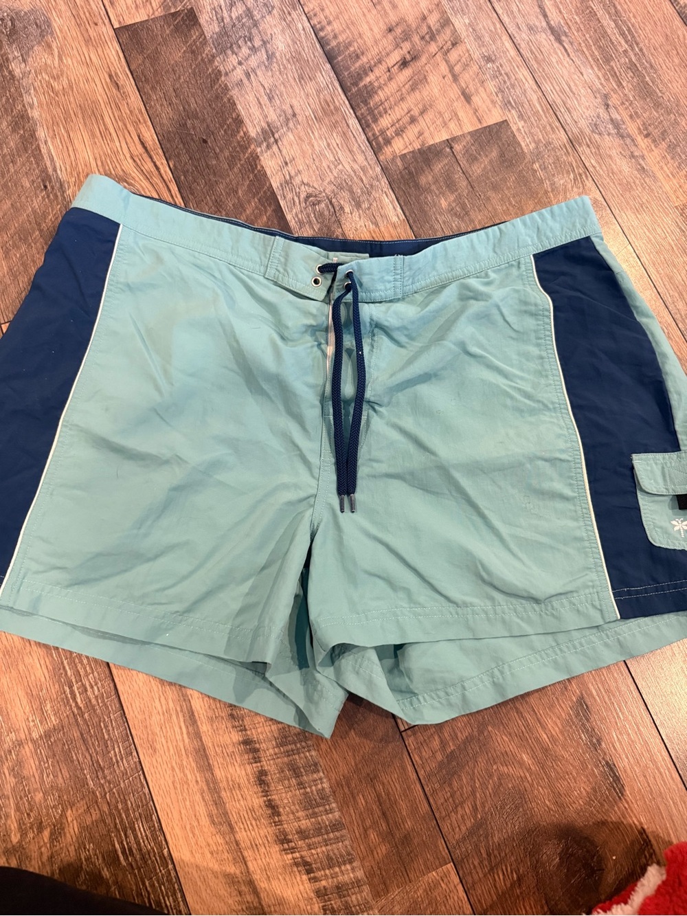 L.L. Bean Womens Light Teal and Navy Swim Trunks